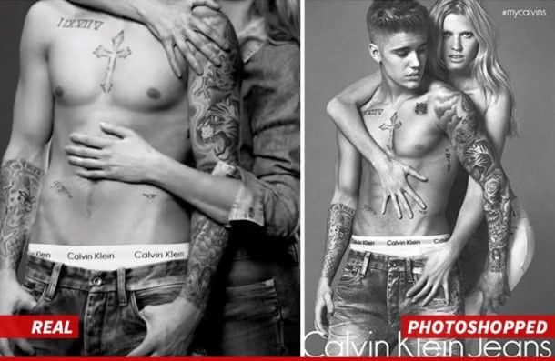 Justin Bieber e seus dois abdômens diferentes para a Calvin Klein (Foto: TMZ)